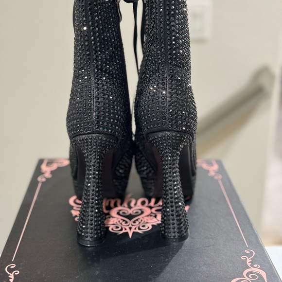 Rhinestones Lace Up Platform Booties Size 7 - Picture 11 of 16